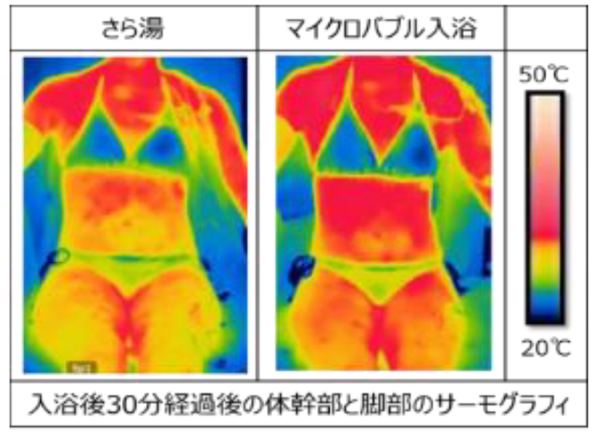 入浴後30分経過後の体幹部と腹部のサーモグラフィ